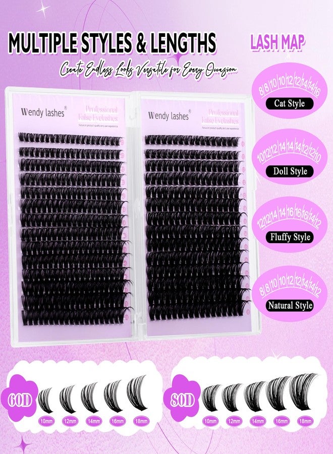 WENDY LASHES Lash Clusters 60D+80D Eyelash Clusters 518PCS Wispy Individual Lashes, 10-18MM D-curly Lash Extension DIY Cluster Eyelash Extensions for Beginners - Image 2